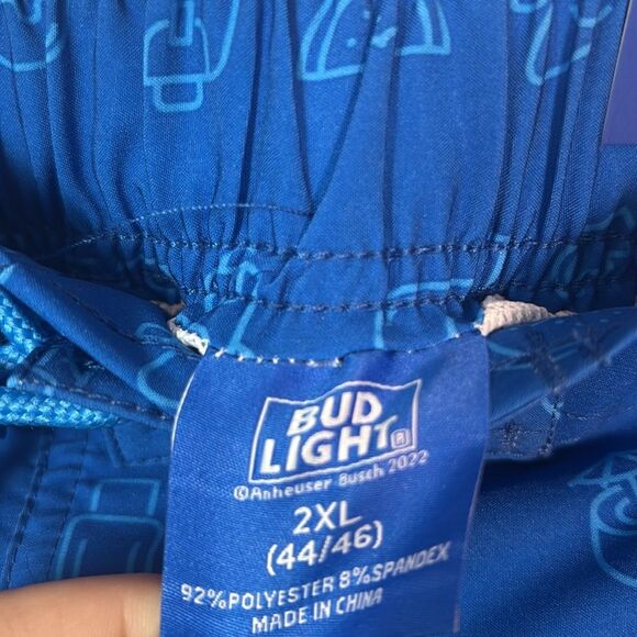 NWT New Bud Light Blue Swim Summer Board Trunks Shorts with Pockets Large - Picture 10 of 10